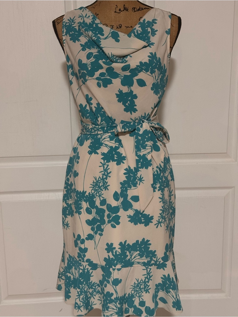 The Limited Teal Floral Cowl-Neck Midi Dress